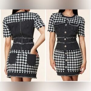 L'ATISTE Black and White Houndstooth Mini Dress Sz S